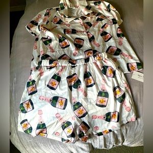 Brand new satin-like Champagne themed Pajama Set